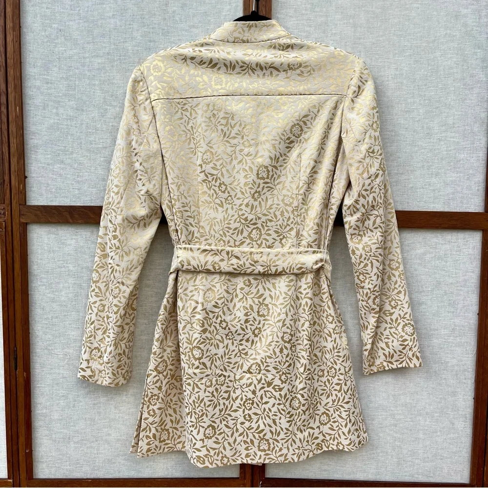 Pendleton Vintage 80s Gold Lame Cream Floral Brocade Belted Lined Blazer Jacket - Picture 2 of 16